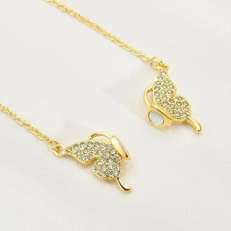 Women's titanium steel clavicle chain necklace with magnetic butterfly snap in gold and silver options