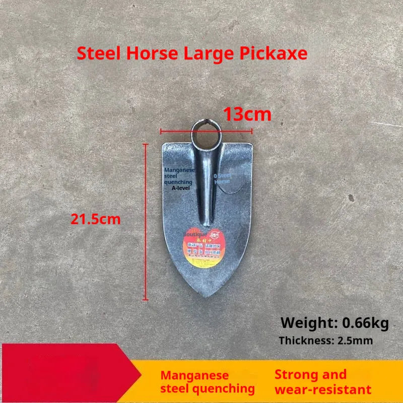 Agricultural pointed flat hoe with manganese steel head and stainless steel shaft.