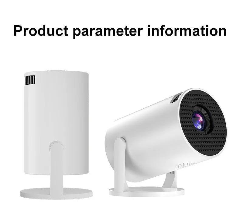 White mini wireless portable HD projector showing 1080p resolution for home cinema use.