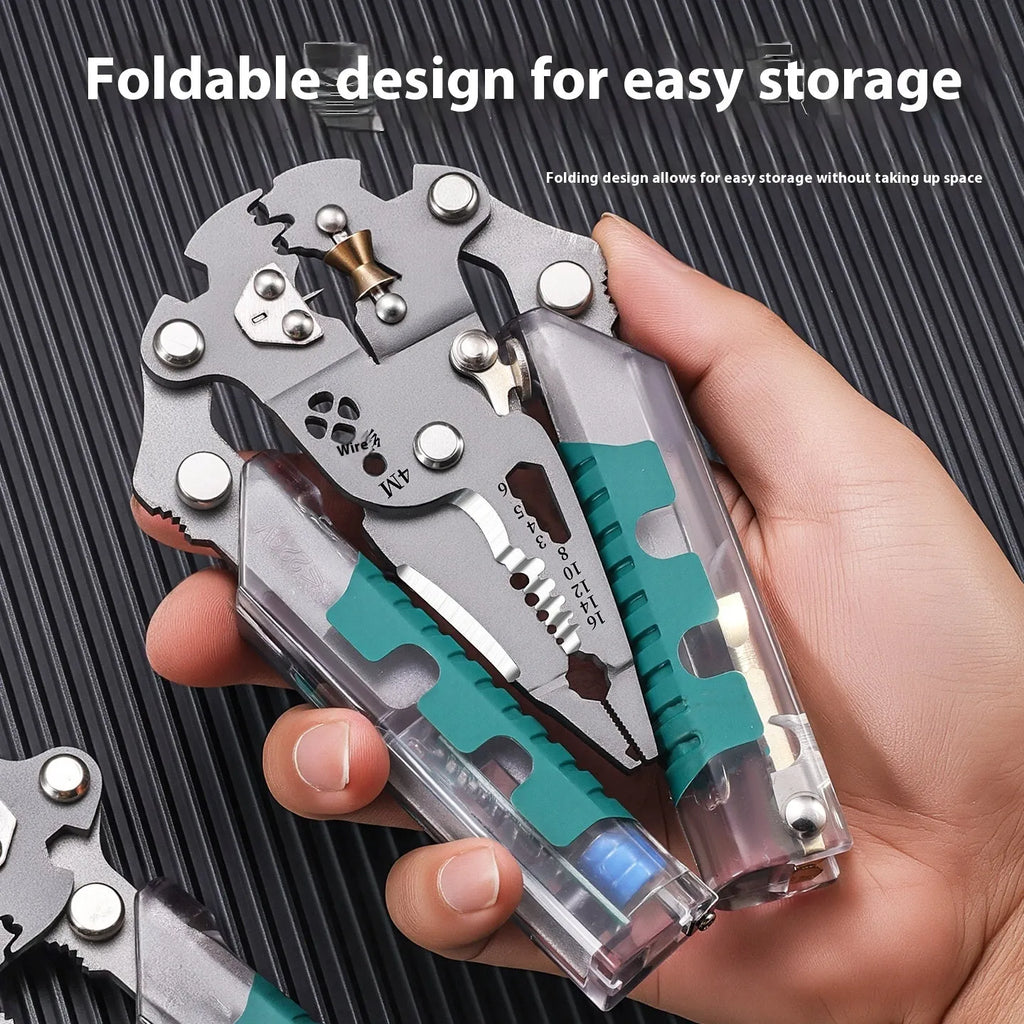 Thickened steel electrician's pointed pliers with integrated wire stripping function, 215mm or 225mm length.