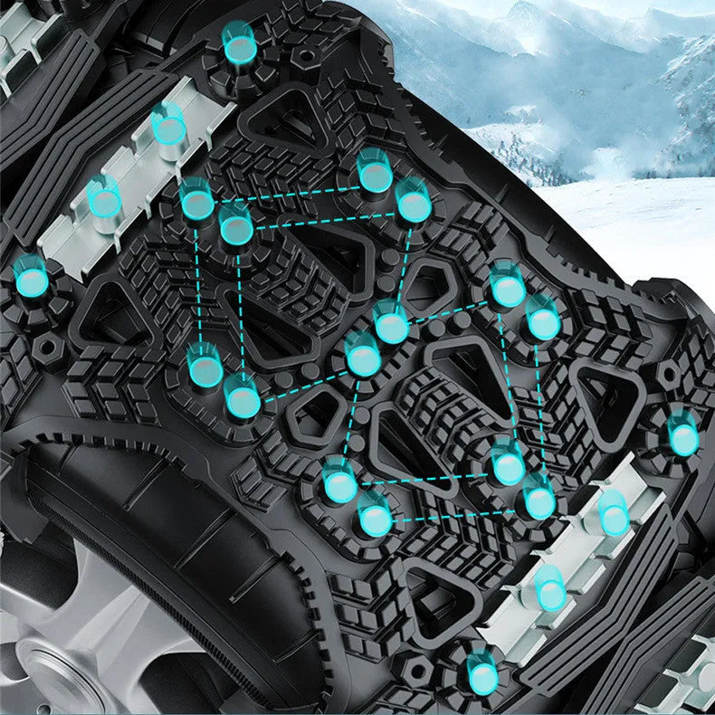 Universal car SUV snow chains set with steel plates, installation tools, snow shovel and gloves