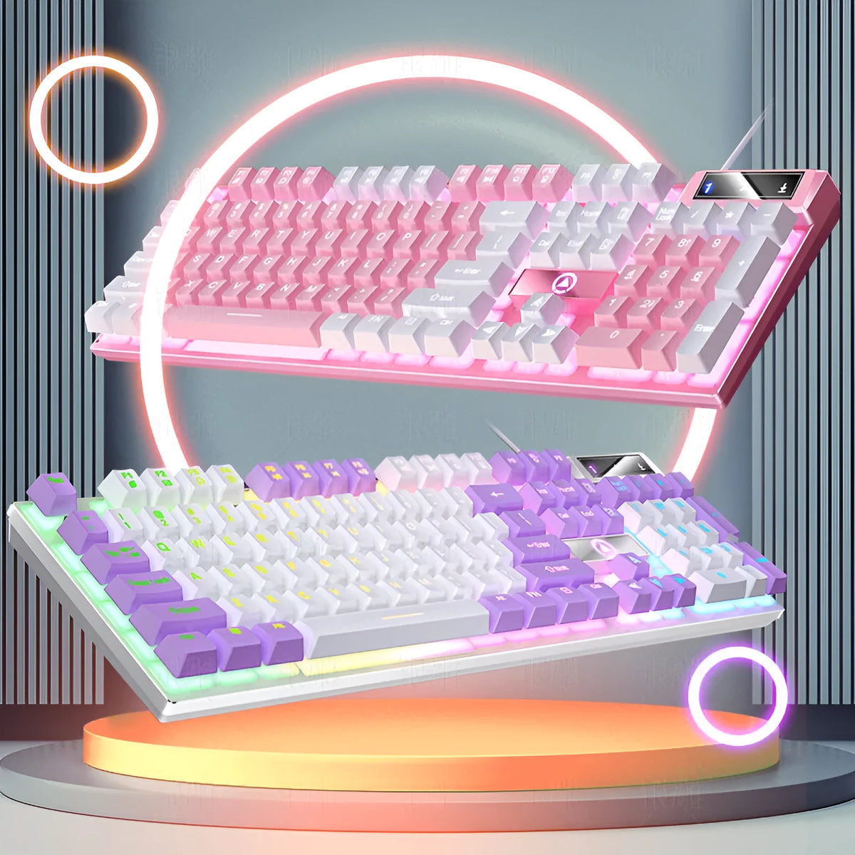 K500 wired gaming keyboard with luminous colour-matching backlight, ABS body, 435 x 130 x 25 mm, black grey mixed light