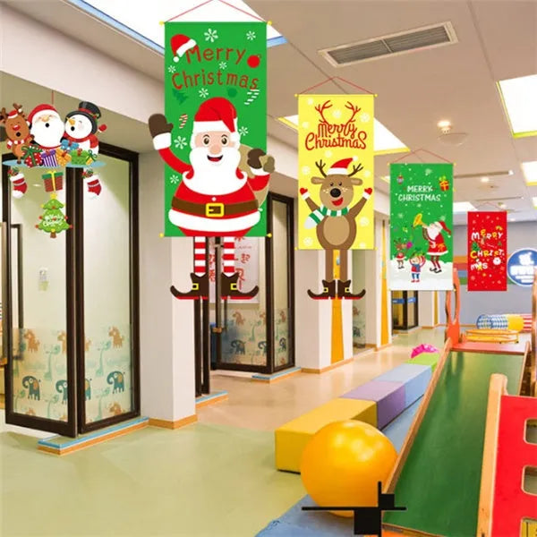 Christmas cloth poster featuring Santa Claus design, measuring 115x40cm, for window decoration