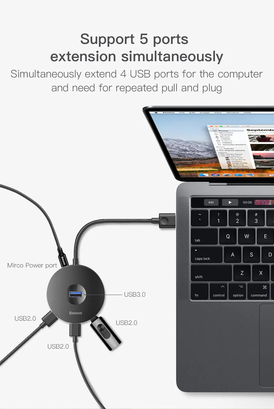 USB hub notebook adapter round box black with USB 3.0 and LED indicator