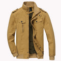 Men's khaki cotton military pilot bomber jacket with badge and side pockets