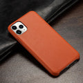 Plain PU imitation leather back cover case for iPhone 11, available in black, brown, orange, and green.