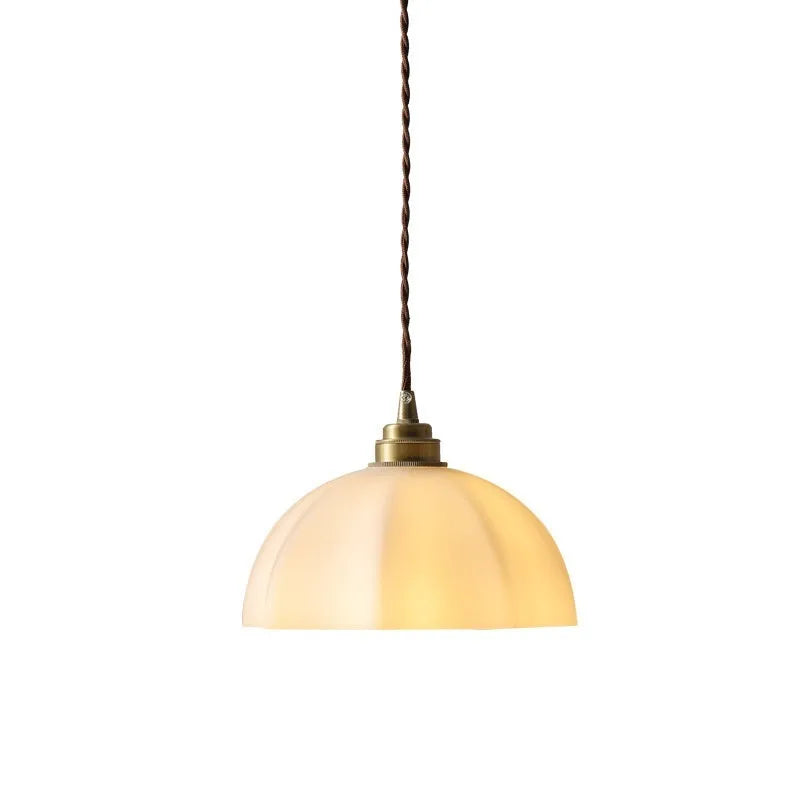 Brass Chinese-style pendant light with copper glass shade for indoor ceiling mounting