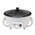 White oblate-shaped home coffee roasting machine with a 225mm base.