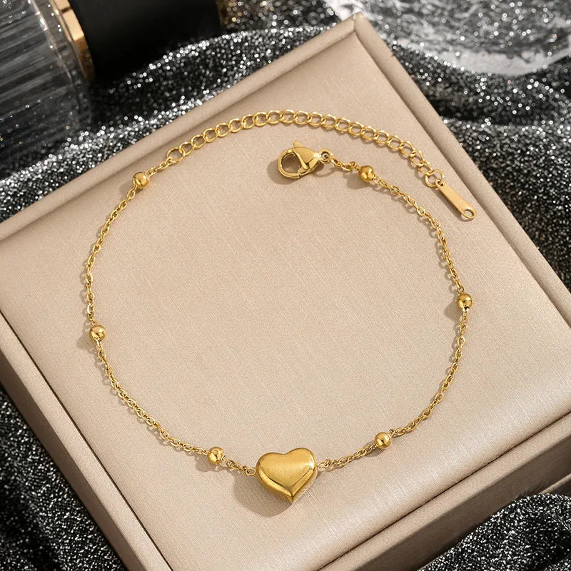 Women's titanium steel love necklace with geometric pendant and ball bead chain in silver