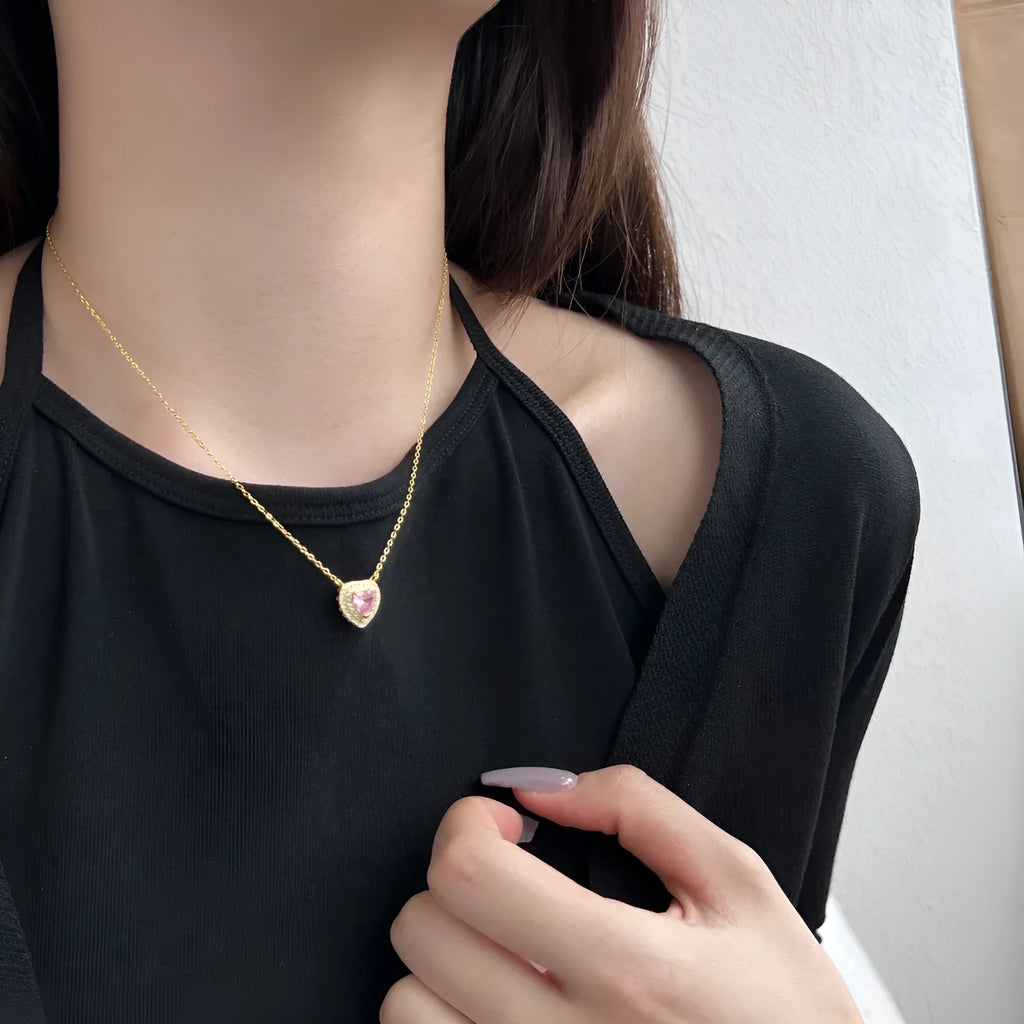 Women's 925 silver zircon necklace with electroplated finish, shown in platinum or gold tone colour options