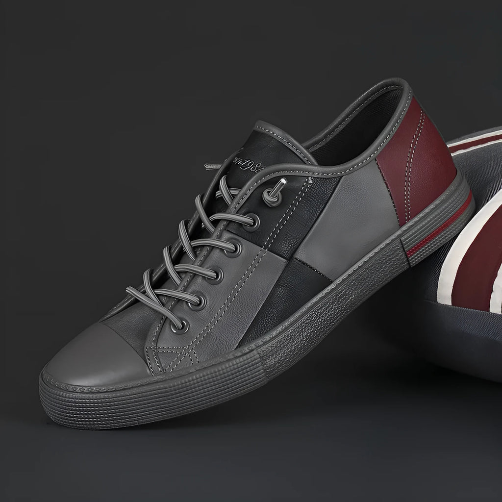 Men's colour matching leather shoes with rubber sole and elastic band closure