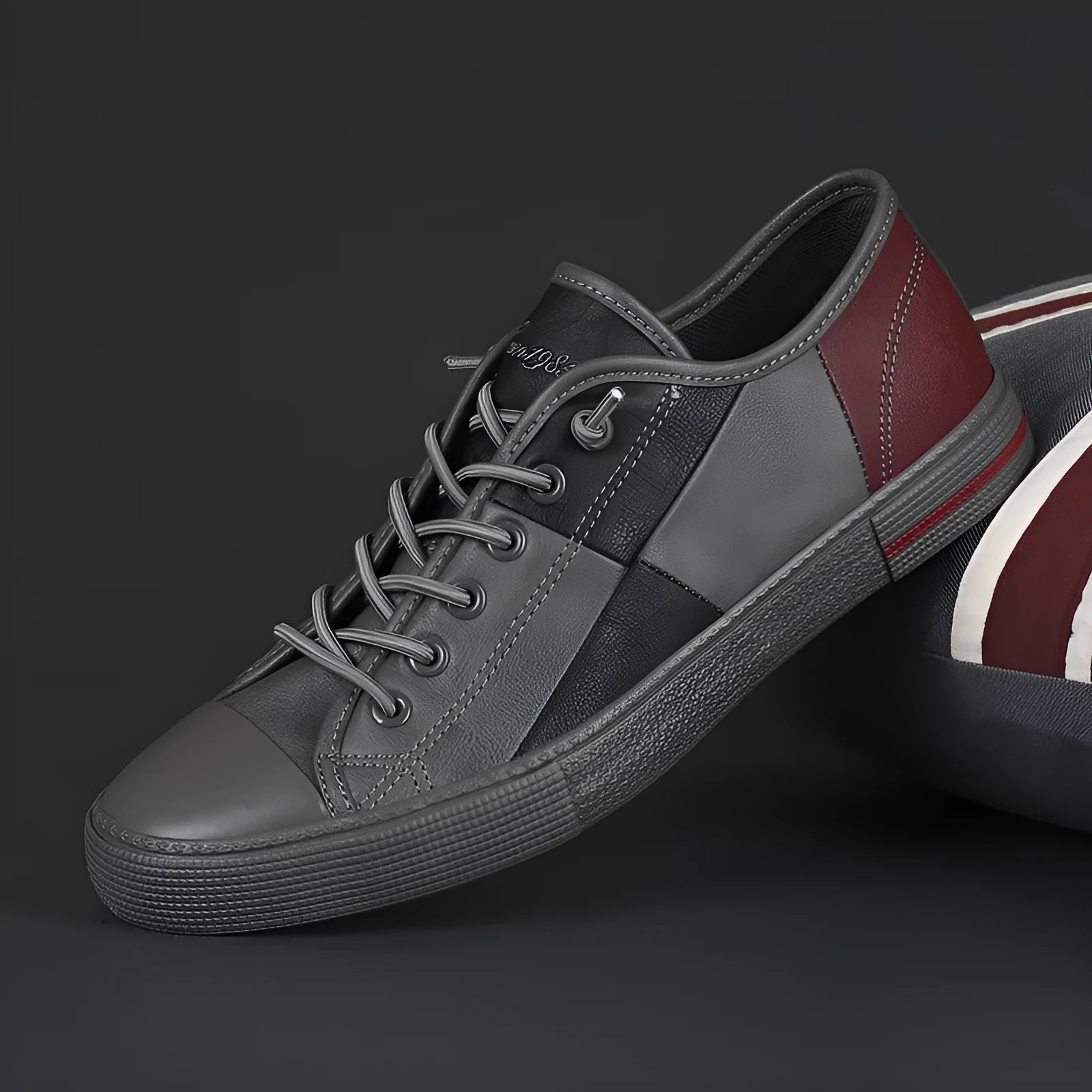 Men's colour matching leather shoes with rubber sole and elastic band closure