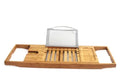 Natural bamboo bathtub frame desktop storage unit with one shelf for bathroom organisation.