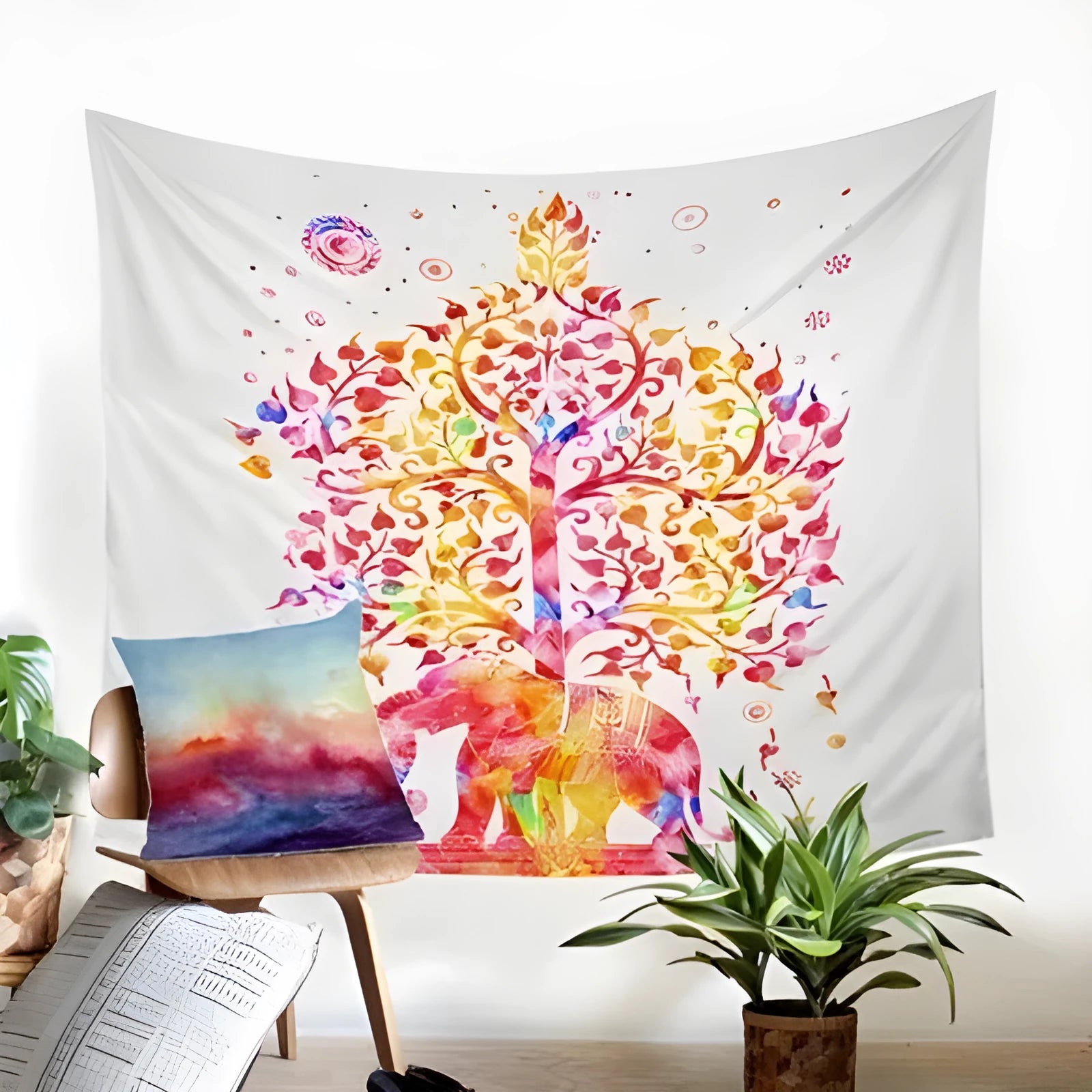 European classical woven polyester fibre tapestry rectangular wall hanging in bedroom