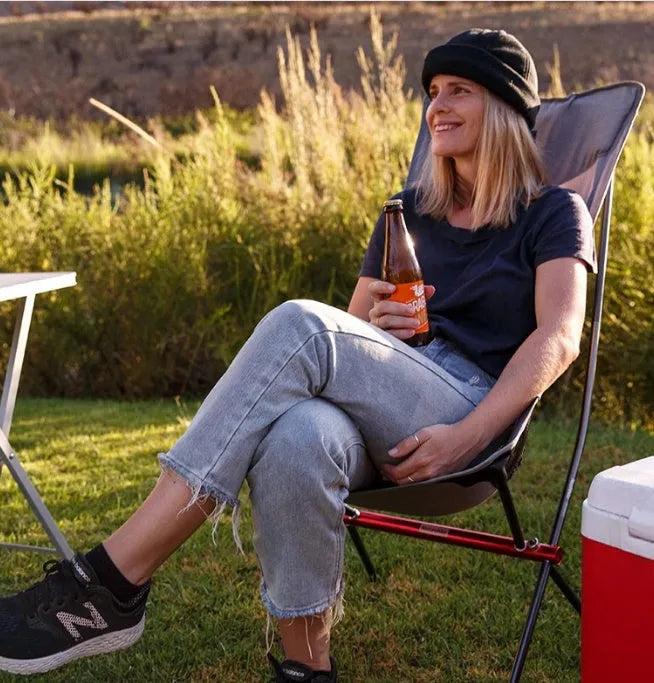 Portable ultralight camping chair in black with aluminium alloy frame folded