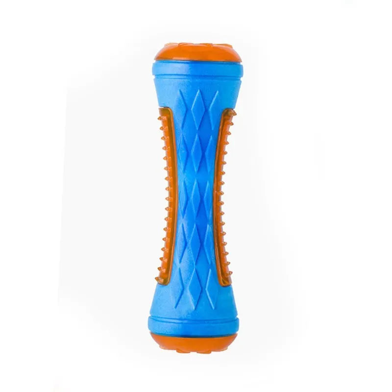 Funi Bite blue TPR dog training ball with teeth cleaning ridges on textured surface
