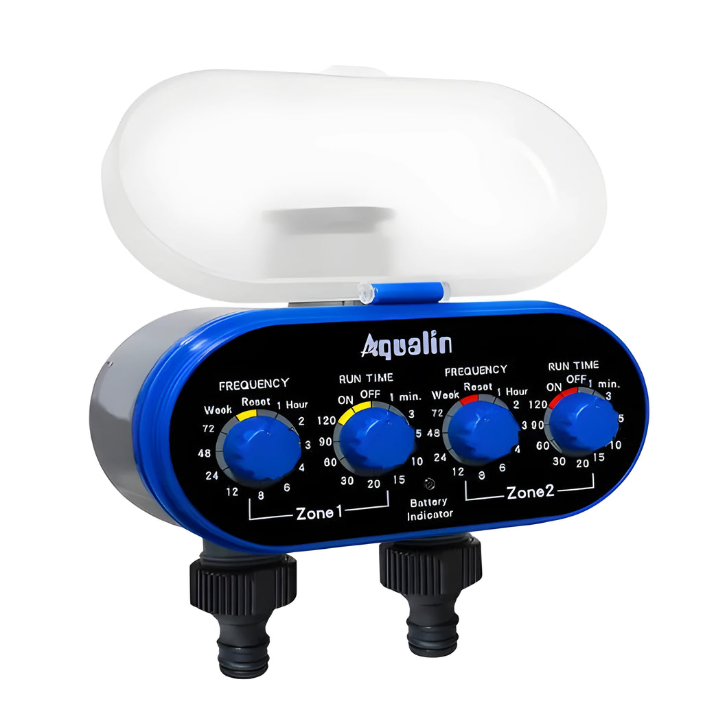 Dual timed irrigation controller automatic watering device with battery power for garden hose