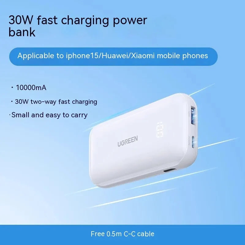 30W Fast Charge 10000 MA Power Bank in Cloud White with USB-C and USB-A outputs