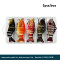 Multi-section tossing submerged simulation bait 5 pack in multi-colour metal plastic fishing lures