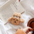 Plush Teddy dog AirPods case cover for AirPods 1st and 2nd generation, cartoon animal design in white, light brown, or dark brown.