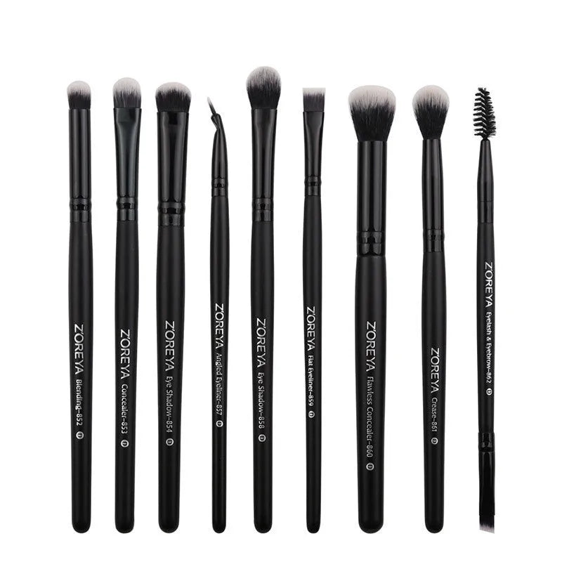 ZOREYA15 15 piece black makeup brush set with synthetic hair and wood handles