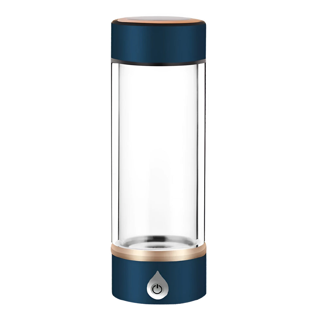 Blue hydrogen water ionizer bottle 380ml with high borosilicate glass body and rechargeable base