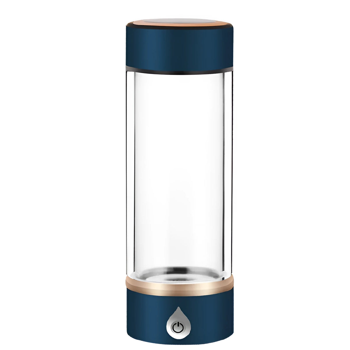 Blue hydrogen water ionizer bottle 380ml with high borosilicate glass body and rechargeable base