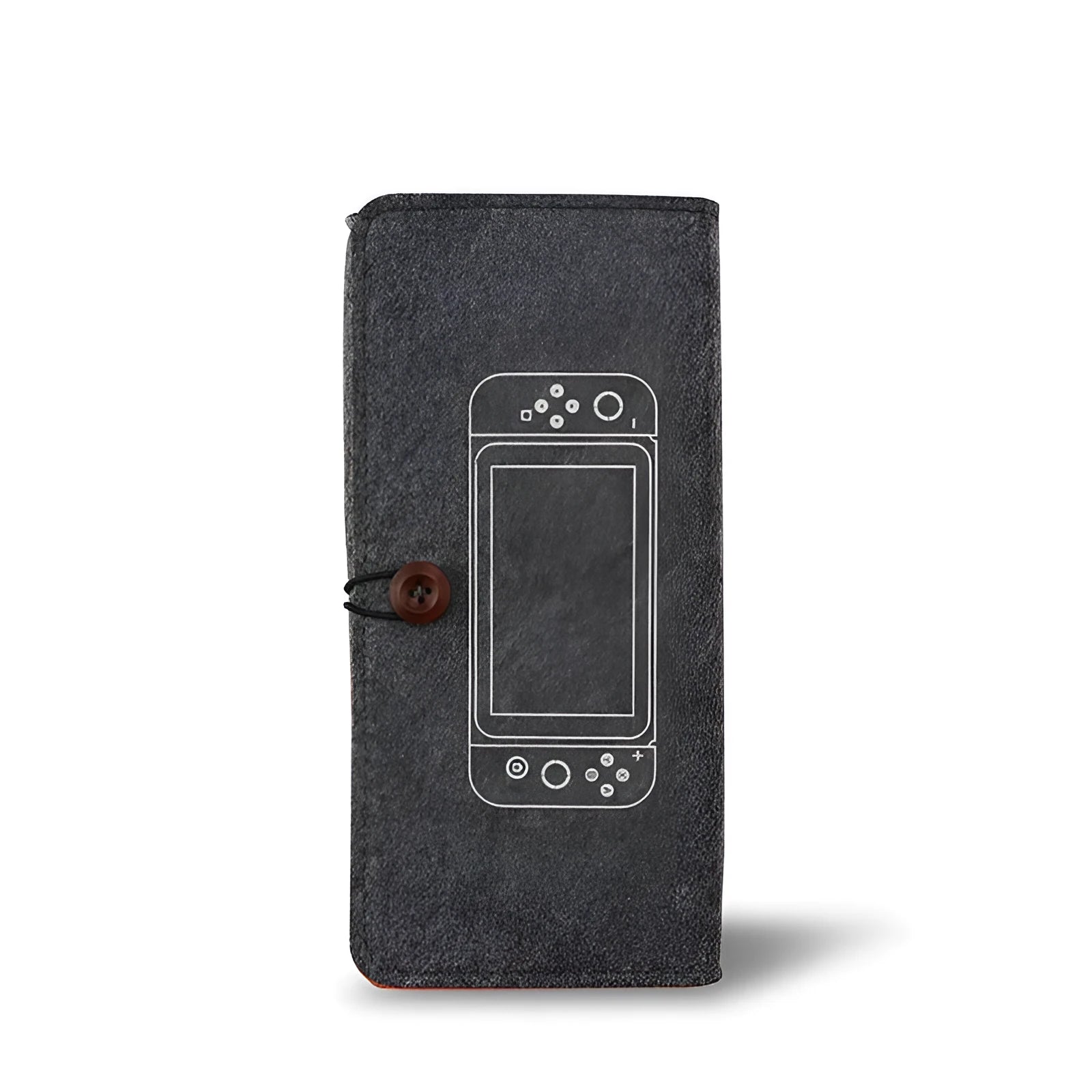 Black felt pouch for Nintendo Switch console with game card slots and accessory compartments
