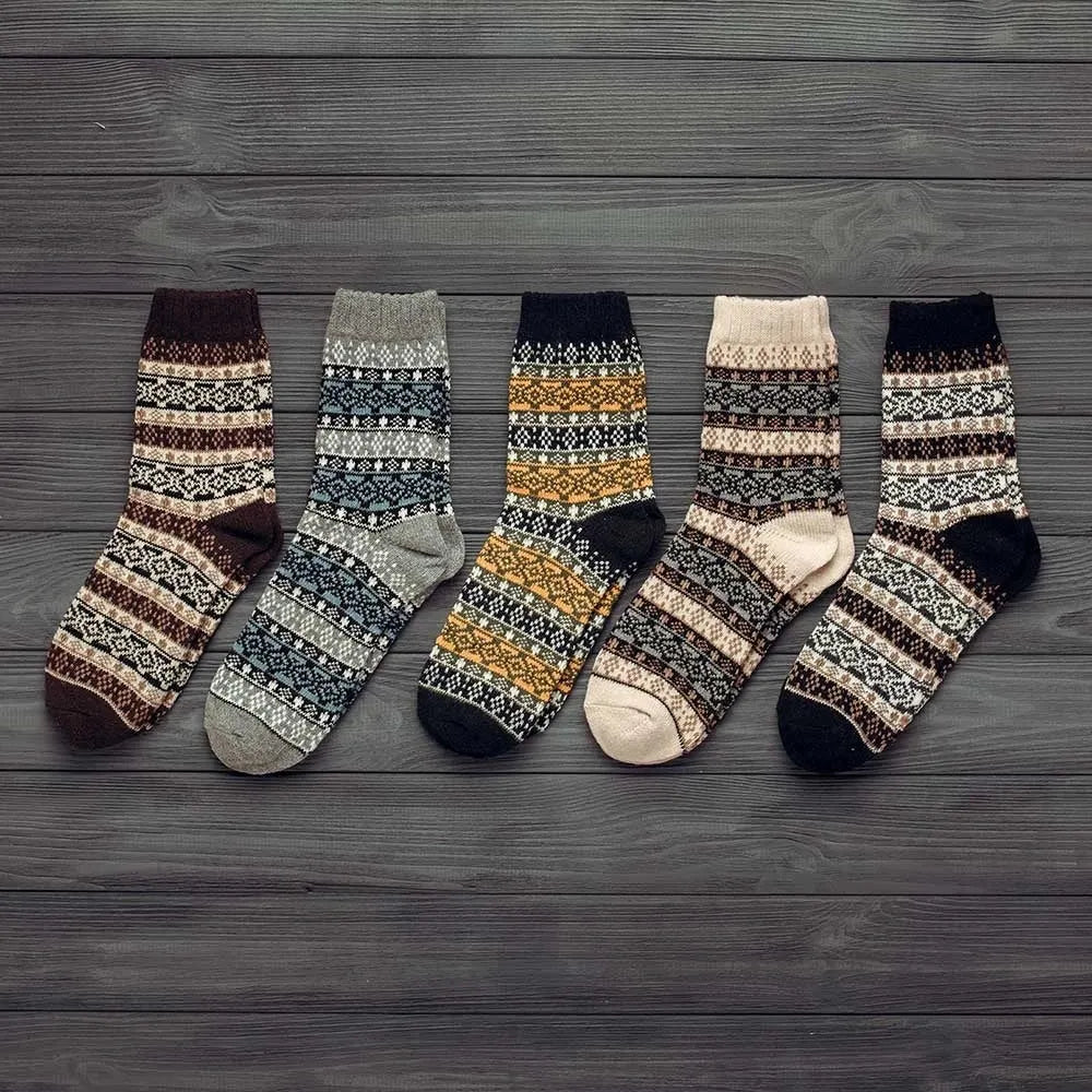 Winter thick warm stripe wool socks rabbit wool blend 5 pairs set in assorted colours