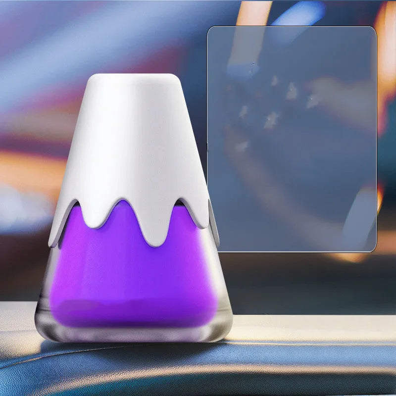 Snow Mountain Cup glass car aromatherapy unit measuring 9.1x6.9cm with four fragrance colour options