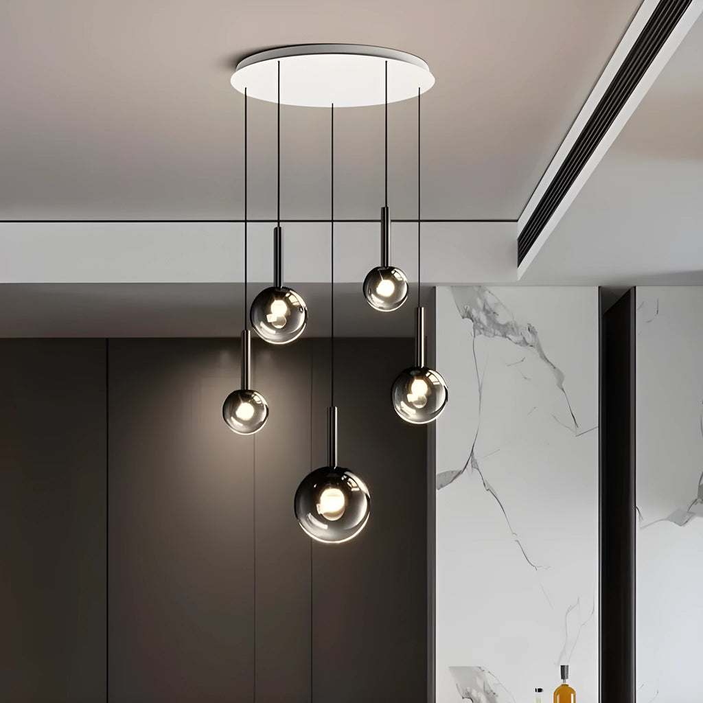 High-grade empty chandelier rotating staircase long chandelier glass ceiling lamp 3 heads shiny black