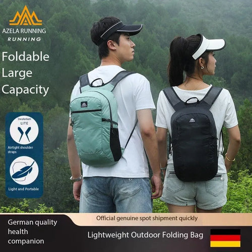 AZELA lightweight lime green backpack with multiple pockets and mesh straps on a plain background