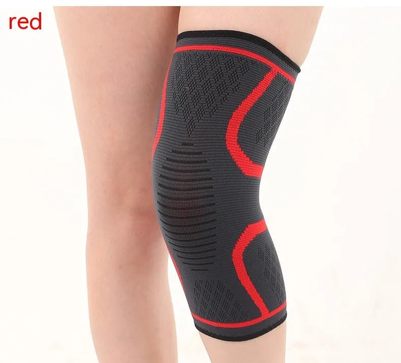 Pair of black stretch polyester sports knee pads with a textured non-slip interior.
