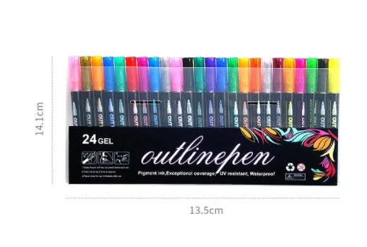 12-colour set of metal shell double line outline highlighters with round tip, plastic packing