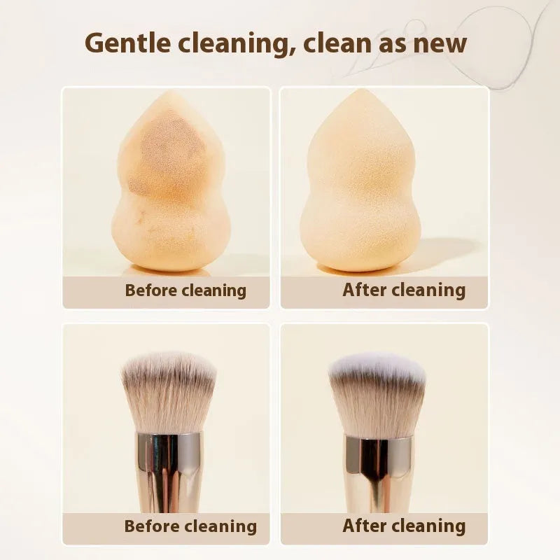 80ml makeup brush liquid cleaner and 75ml no-rinse cleaning spray in a kit.