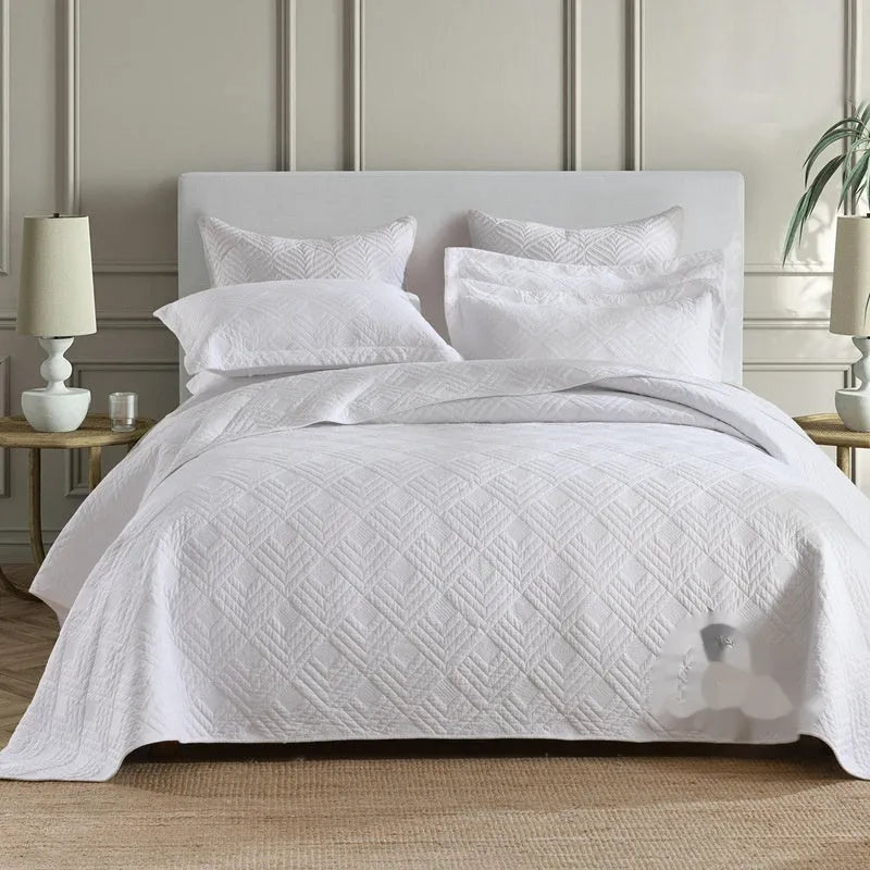 Pure cotton double-sided bed cover three-piece set with embroidery detail for standard bed sizes