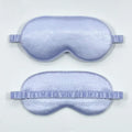Double-sided rayon elastic satin sleep mask shown in multiple colour options including black, sky blue, and wine red.