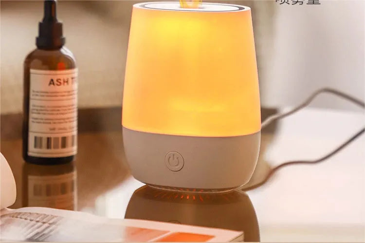 White USB aroma diffuser with simulated flame effect and water tank