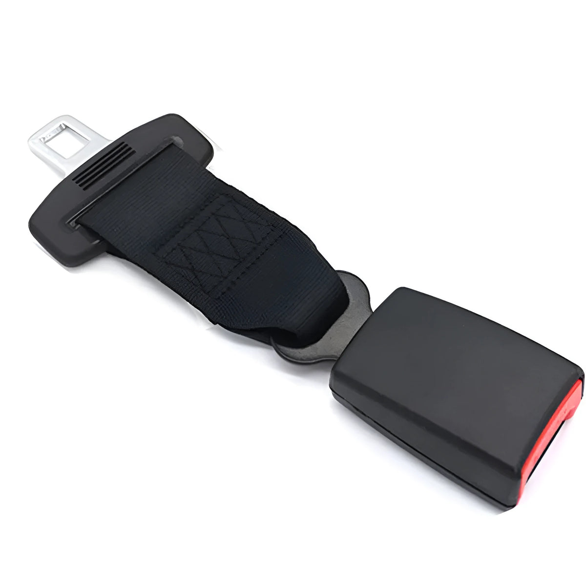 GM car seat belt extender in black 23cm fully enclosed style with ABS buckle and polyester strap