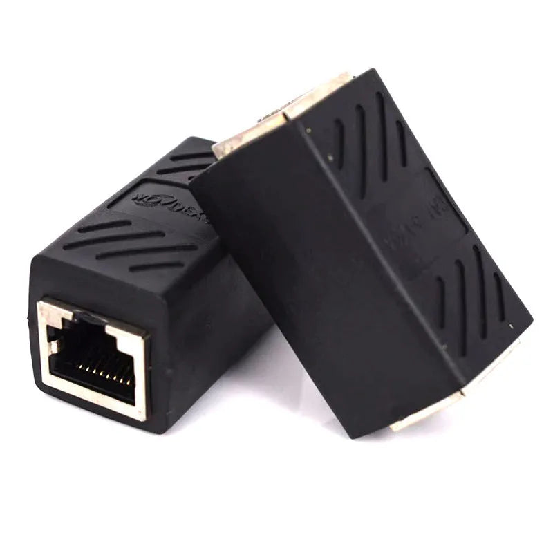 Black RJ45 female-to-female network cable coupler extender adapter