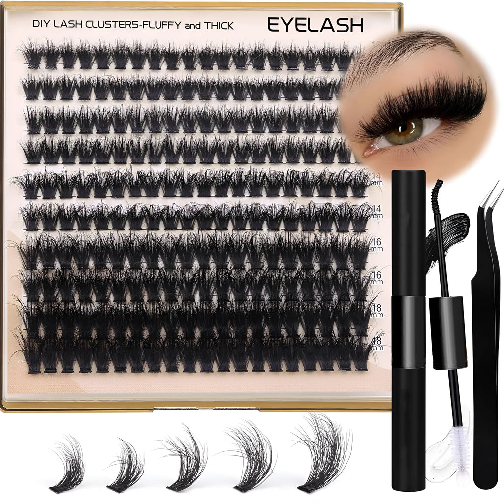 Fluffy faux mink segmented eyelashes 200D density on a white tray with tweezers