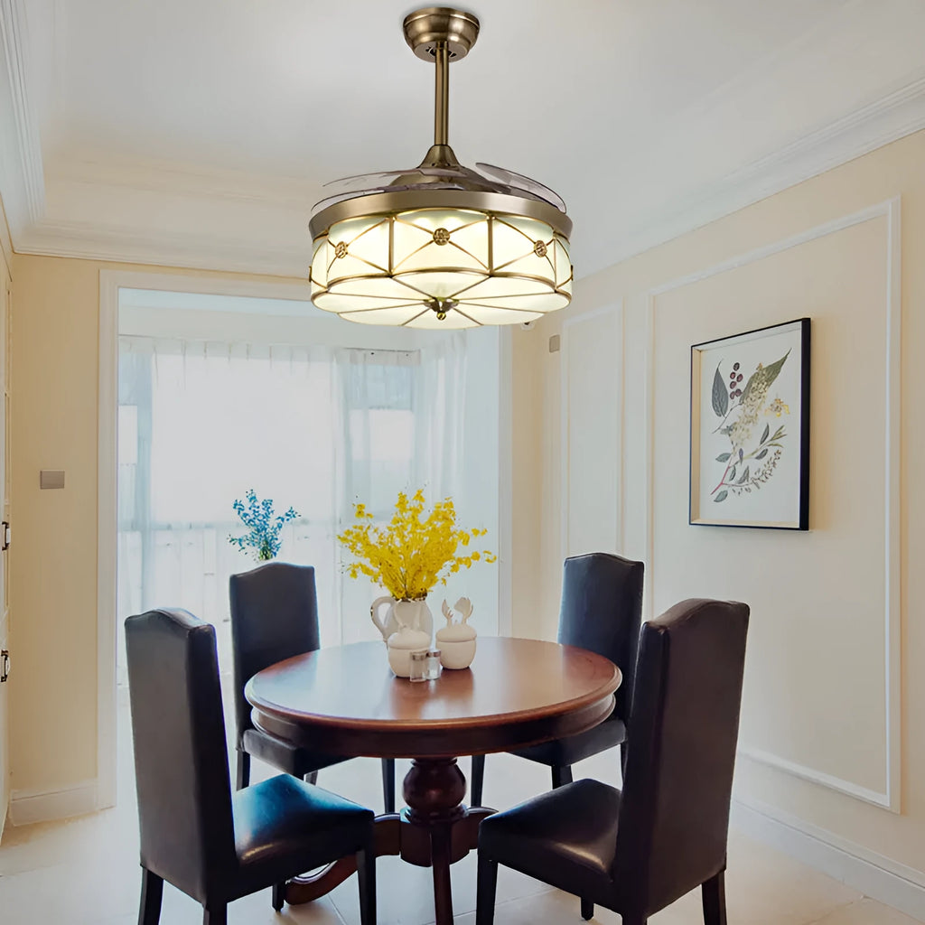 Gold ceiling fan light with invisible blades and remote control for living room