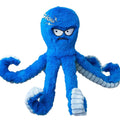Blue stuffed octopus dog toy with squeaker and crinkly tentacles for interactive tug of war