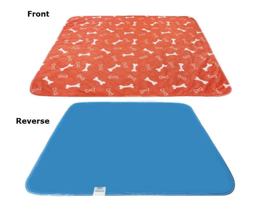 Three-layer waterproof pet absorbent pad in apricot, coffee, grey, orange, or white, sizes 40 x 60 cm, 70 x 80 cm, and 80 x 90 cm