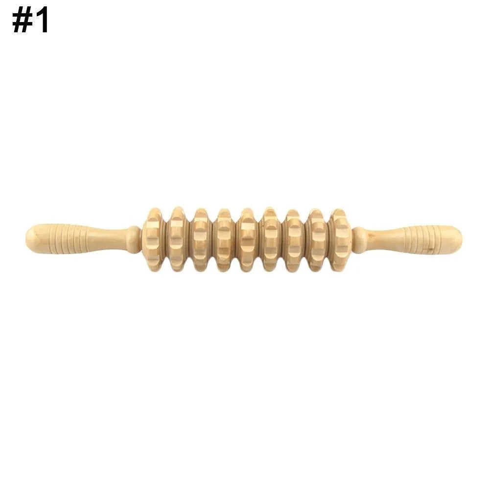Wooden roller muscle massager stick 39 cm with steel shaft for full body use
