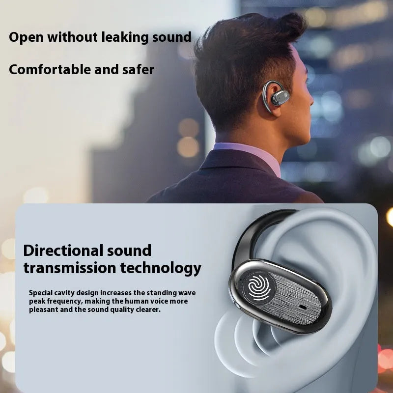 Wireless sports headset with hanging ear design, black top version, digital display, PC ABS material