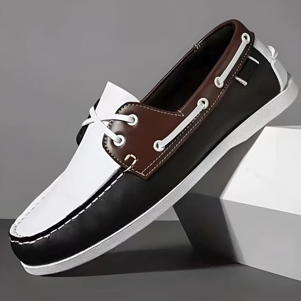 Men's British-style casual shoes with round toe and flat heel design in solid colour options