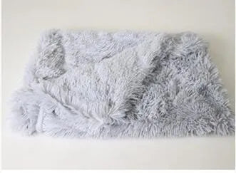 Soft plush dog blanket for kennel in grey colour showing wool polyester material