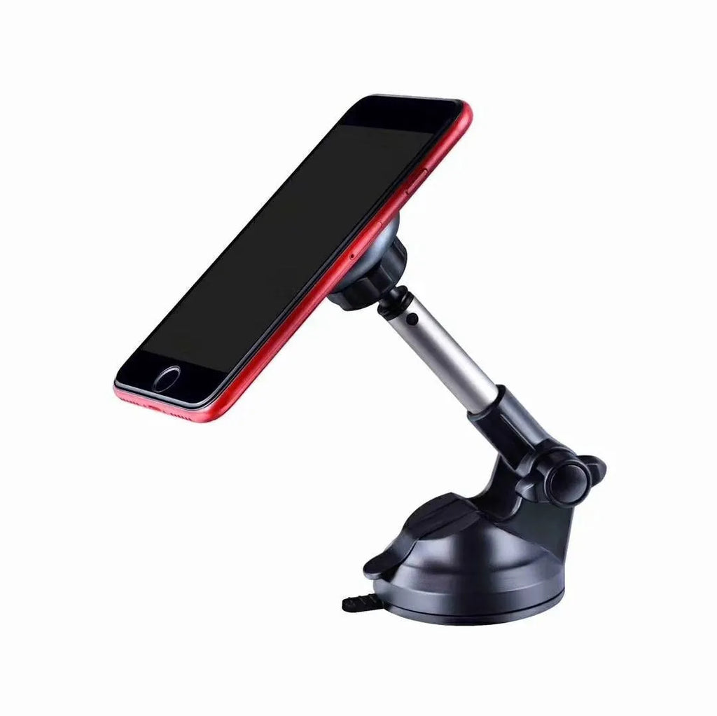 Aluminium alloy magnetic car phone holder with six neodymium magnets, 360-degree rotation and telescopic arm on dashboard