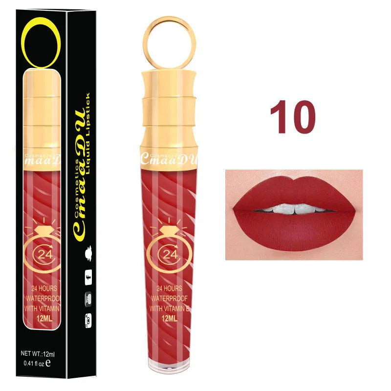 Matte lip gloss 12ml non-stick cup liquid lipstick in metal pearl finish with 20 colour options